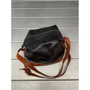 Marino Orlandi Black Leather Bag, Bucket Style with Brown Trim Hand/Shoulder Bag